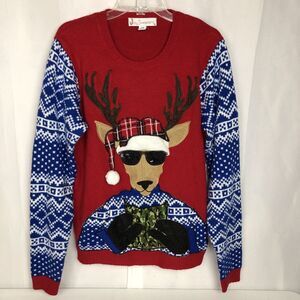Jolly Sweaters Mens Large Ugly Christmas Sweater Reindeer Camo Party Bling L